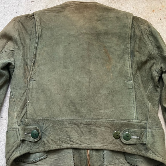 Antique Leather Jacket 1930s 40s Moto Biker Flapper Victorian Cossack XS Green - Picture 9 of 16